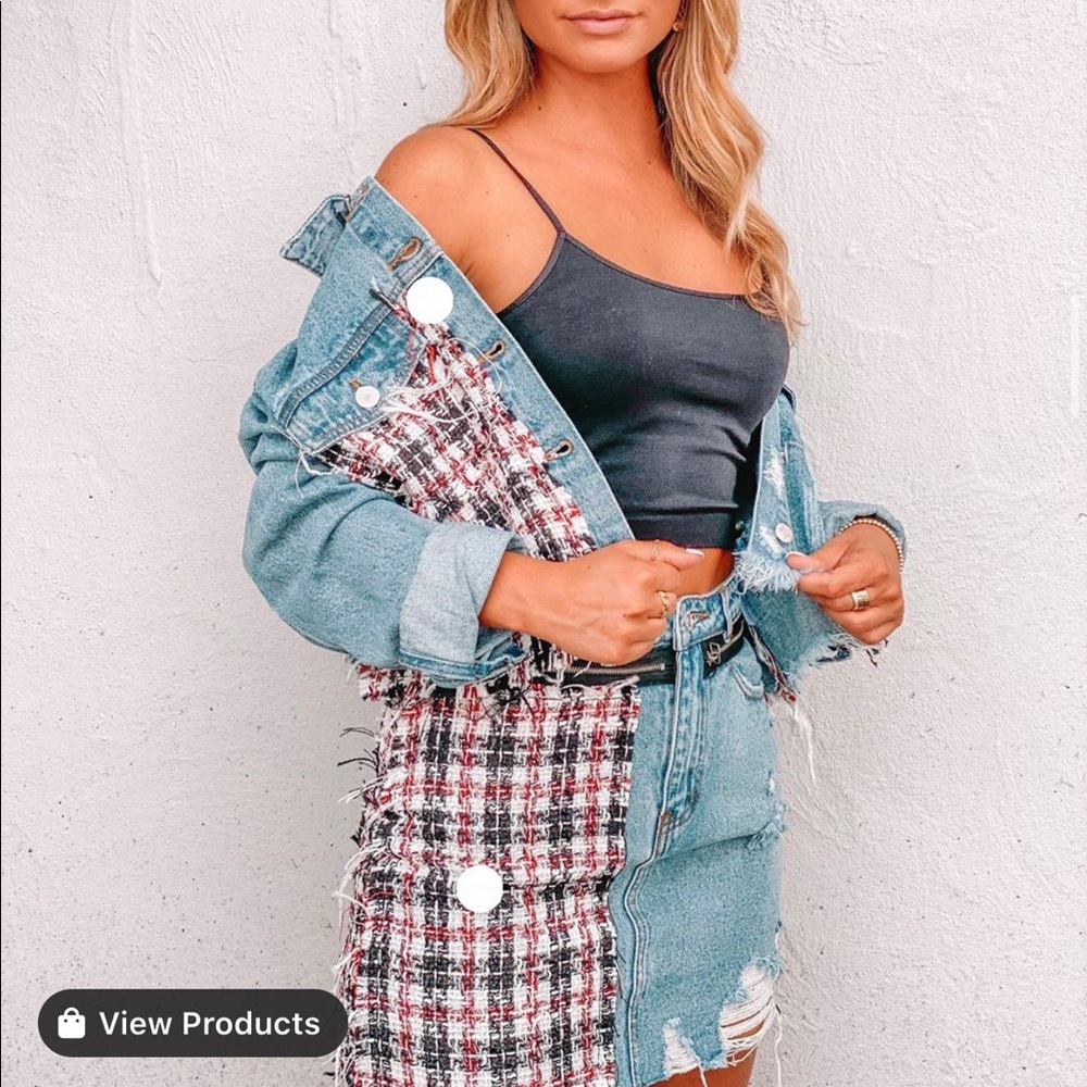 Tweed denim skirt & jacket set